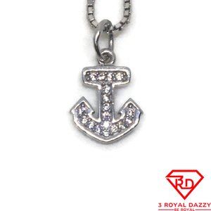 Tiny Ship Anchor CZ charm Pendant White Gold layer